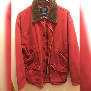 A red heavy duty American eagle jacket